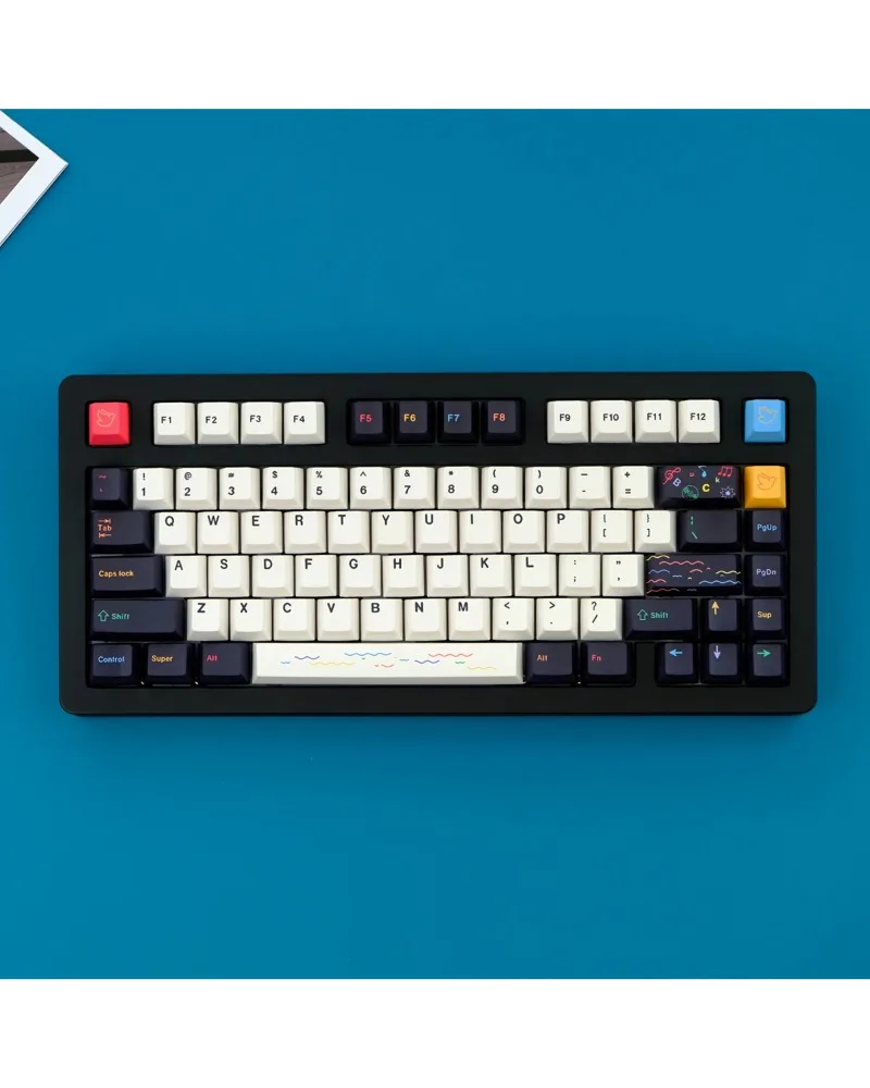 Black and white with colorful accents pbt dye sub keycaps full set oem profile for mechanical keyboards
Black and white with colorful accents pbt dye sub keycaps full set oem profile for mechanical keyboards