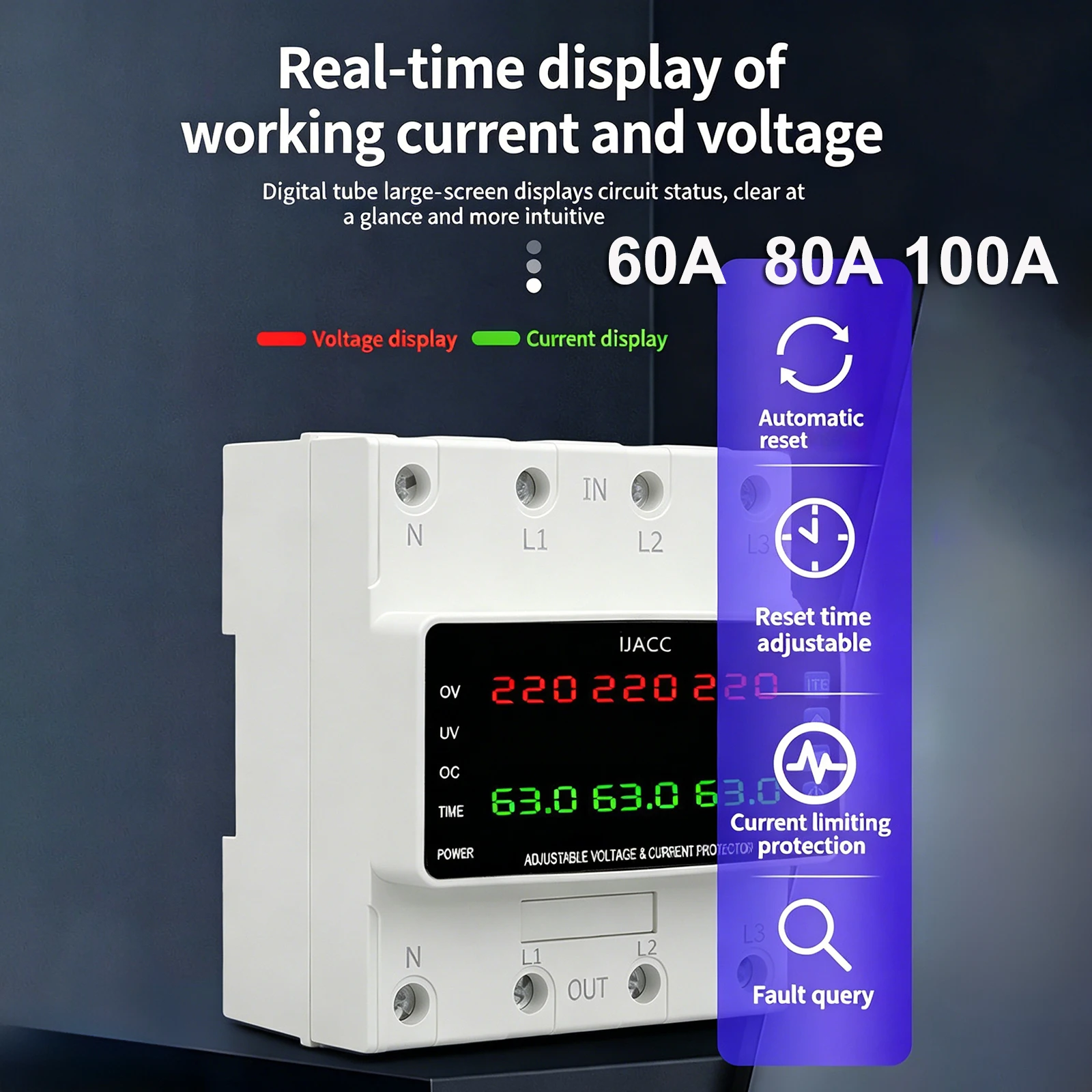 3 Phase 4 Wire Adjustable Voltage Current Protector Circuit Breakers 63A 80A 100A Over Undervoltage Overcurrent Protection Relay
3 Phase 4 Wire Adjustable Voltage Current Protector Circuit Breakers 63A 80A 100A Over Undervoltage Overcurrent Protection Relay