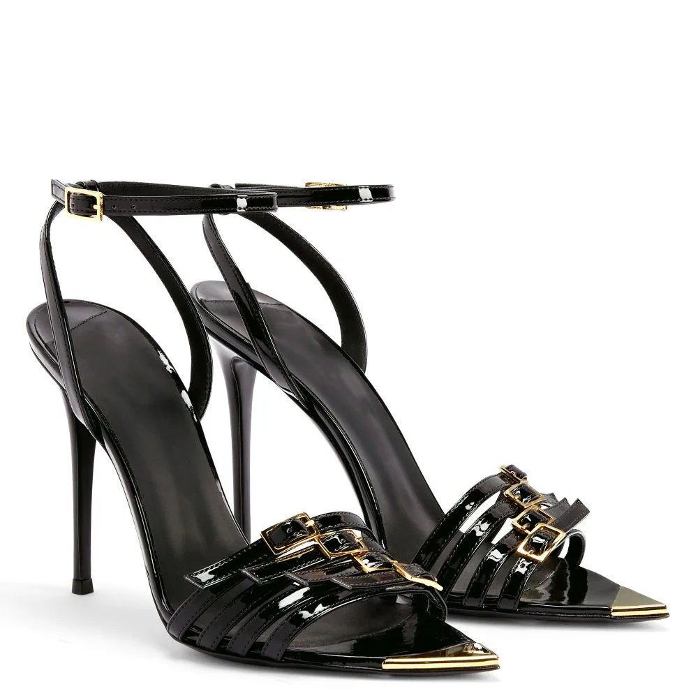 New Arrival Metal Decoration Narrow Band Stiletto Sandals Summer Sexy Pointed Toe Black Patent Casual Women High Heels Shoes
New Arrival Metal Decoration Narrow Band Stiletto Sandals Summer Sexy Pointed Toe Black Patent Casual Women High Heels Shoes