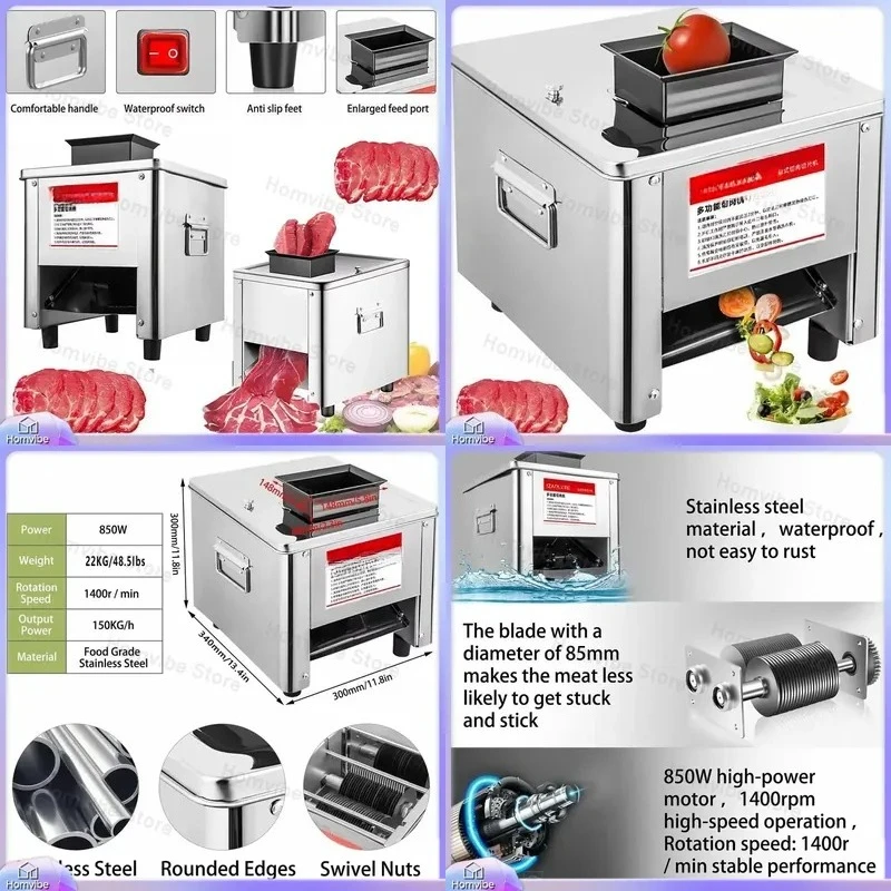 850W Electric Meat Slicer Stainless Steel Automatic Meat Grinder for Home Kitchen Fillet Shredded Cut Fish Vegetable Cutter
850W Electric Meat Slicer Stainless Steel Automatic Meat Grinder for Home Kitchen Fillet Shredded Cut Fish Vegetable Cutter