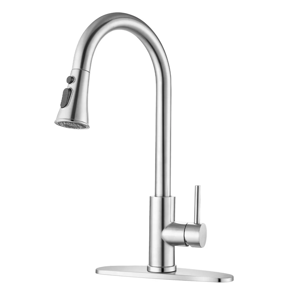Brushed Nickel Pull-Down Kitchen Faucet - Single Hole Deck Mount with Stainless Steel Sprayer & Single Handle Control
Brushed Nickel Pull-Down Kitchen Faucet - Single Hole Deck Mount with Stainless Steel Sprayer & Single Handle Control