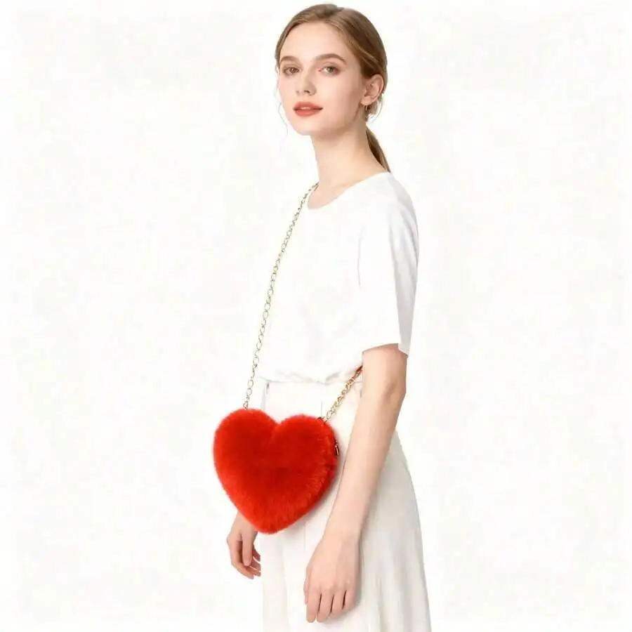 Heart Shaped Faux Fur Womens Mini Shoulder Crossbody Bag With Chain Strap
Heart Shaped Faux Fur Womens Mini Shoulder Crossbody Bag With Chain Strap