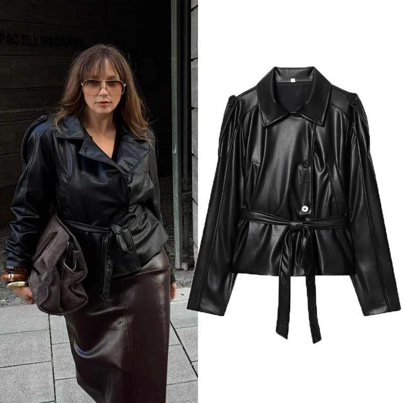 Women's Demi-Season Jacket Black Women's Autumn Coat Faux Leather New In Coats & Jackets Windbreaker Streetwear Long Sleeve Tops
Women's Demi-Season Jacket Black Women's Autumn Coat Faux Leather New In Coats & Jackets Windbreaker Streetwear Long Sleeve Tops