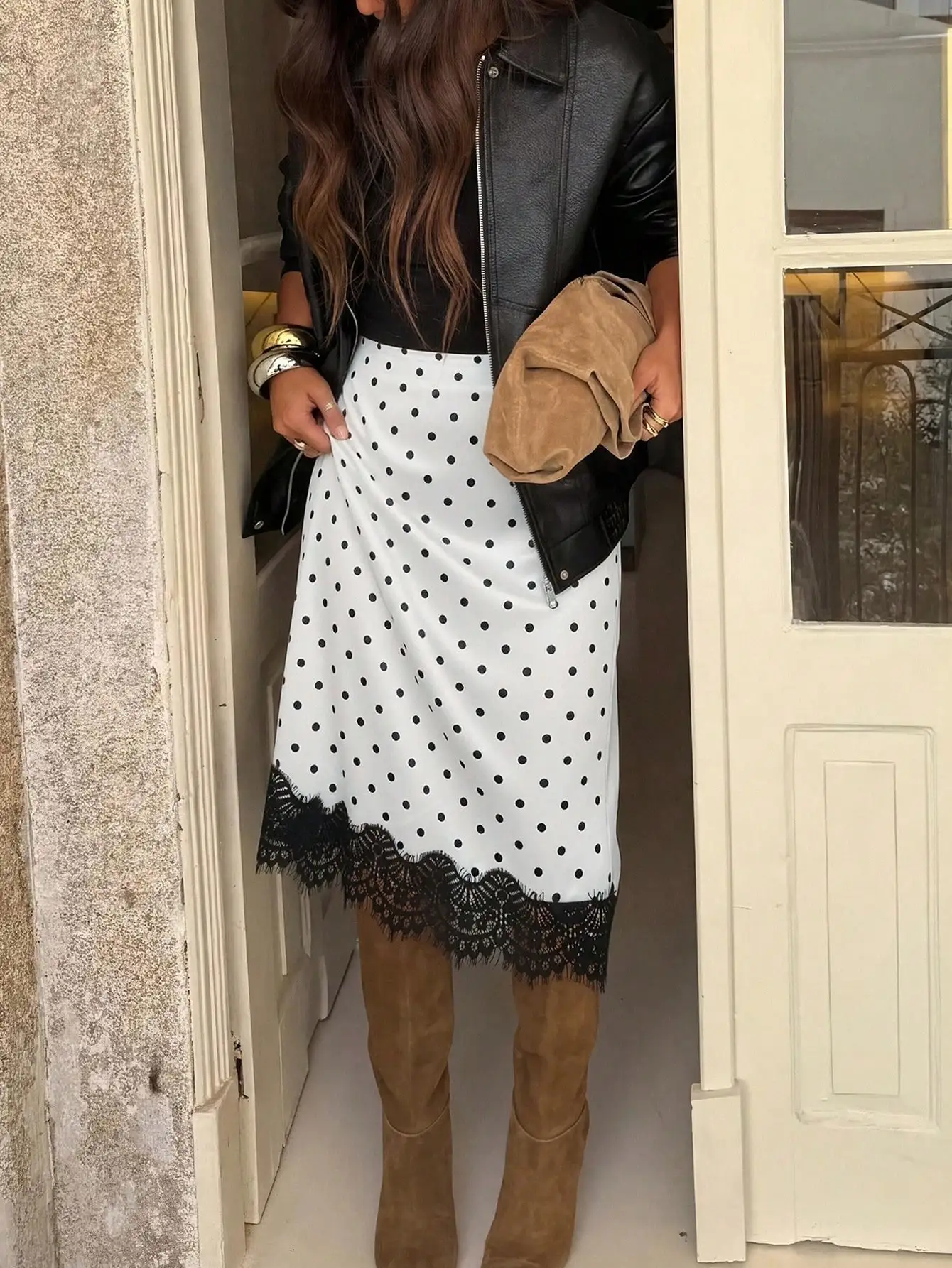 Women's Polka Dot Slip Midi Skirt with Lace Hem, Elegant Casual Skirt for Daily Wear, Date Night & Office
Women's Polka Dot Slip Midi Skirt with Lace Hem, Elegant Casual Skirt for Daily Wear, Date Night & Office