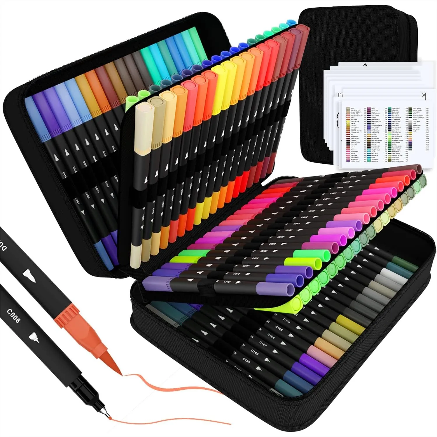 110 Dual Brush Marker Pens Set, Artist Coloring Markers with Fine and Brush Tip, Portable Case for Adults Coloring Books, Drawing, Doodling
110 Dual Brush Marker Pens Set, Artist Coloring Markers with Fine and Brush Tip, Portable Case for Adults Coloring Books, Drawing, Doodling