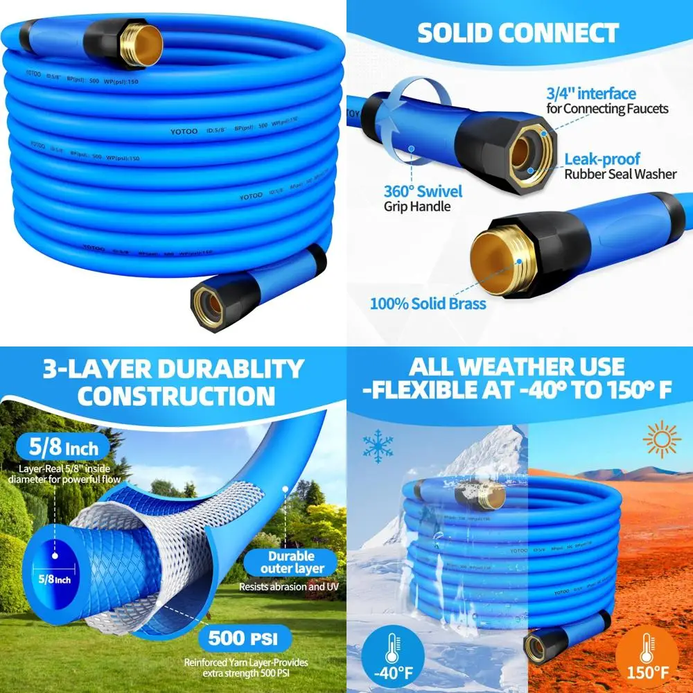 Heavy Duty 5/8-Inch Hybrid Garden Hose 100-Feet 150 PSI Kink Resistant Flexible with Swivel Grip Handle and 3/4 Inch Connectors
Heavy Duty 5/8-Inch Hybrid Garden Hose 100-Feet 150 PSI Kink Resistant Flexible with Swivel Grip Handle and 3/4 Inch Connectors