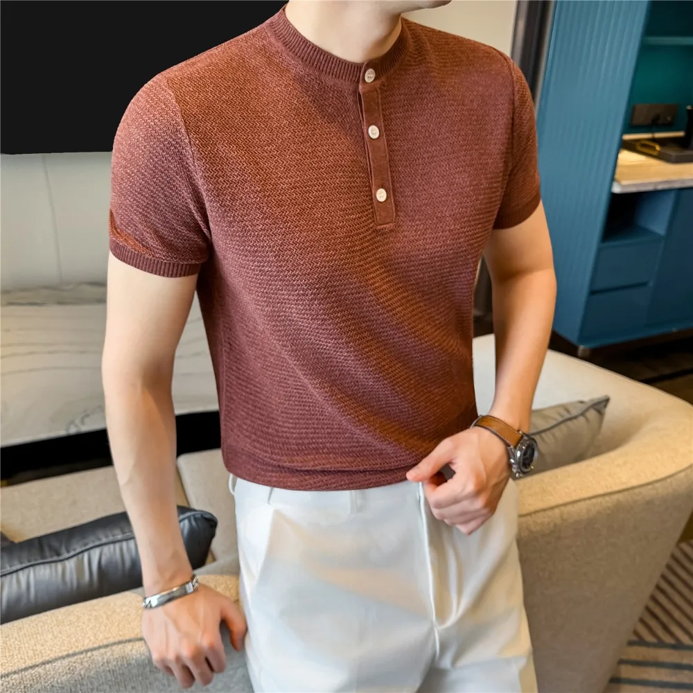 Lyocell Linen Knitted Short Sleeved T-shirt for Men Henry Casual Business T-shirt Top Solid Color Versatile Office Social Tshirt
Lyocell Linen Knitted Short Sleeved T-shirt for Men Henry Casual Business T-shirt Top Solid Color Versatile Office Social Tshirt