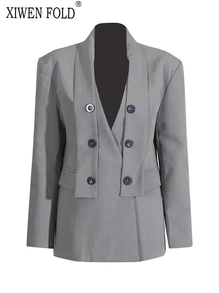 XIWEN Double-breasted V-neck Patchwork Solid Color Elegant Fashion Design Women's Blazers 2024 Autumn Winter New XF3190
XIWEN Double-breasted V-neck Patchwork Solid Color Elegant Fashion Design Women's Blazers 2024 Autumn Winter New XF3190