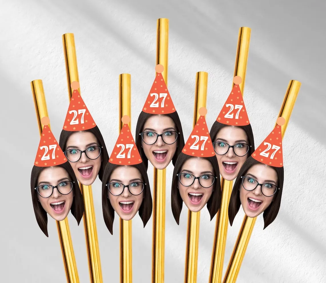 12 PCS Customized Face Photo gold hat straws for first milestone birthday photos party hat custom straws party decoration face
12 PCS Customized Face Photo gold hat straws for first milestone birthday photos party hat custom straws party decoration face