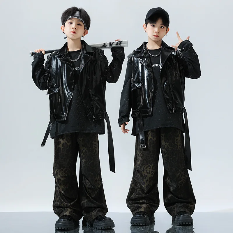 Boys Streetwear Girls Black Sleeveless Jacket Hip Hop Leopard Pants Kids Street Dance Clothes Children Jazz Cool Costumes
Boys Streetwear Girls Black Sleeveless Jacket Hip Hop Leopard Pants Kids Street Dance Clothes Children Jazz Cool Costumes