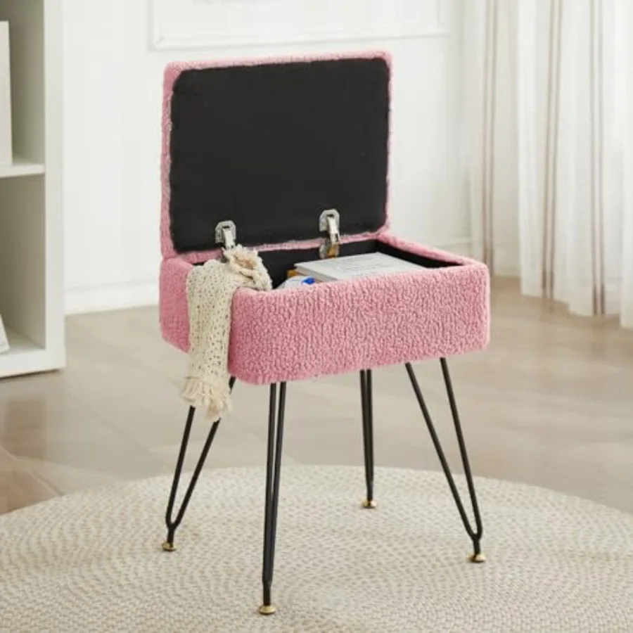 Vanity Stool Chair Faux Teddy Fur Ottoman Feet Stool with Metal Legs and Adjustable Feet Flip Top Storage Makeup Stool with Sof
Vanity Stool Chair Faux Teddy Fur Ottoman Feet Stool with Metal Legs and Adjustable Feet Flip Top Storage Makeup Stool with Sof