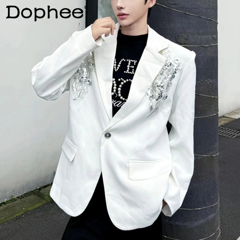Men's 2025 Autumn New Sequin Embroidered Suit Jacket Men's Light Luxury Blazers Male Solid Color Sparkling Trendy Tailored Coats
Men's 2025 Autumn New Sequin Embroidered Suit Jacket Men's Light Luxury Blazers Male Solid Color Sparkling Trendy Tailored Coats