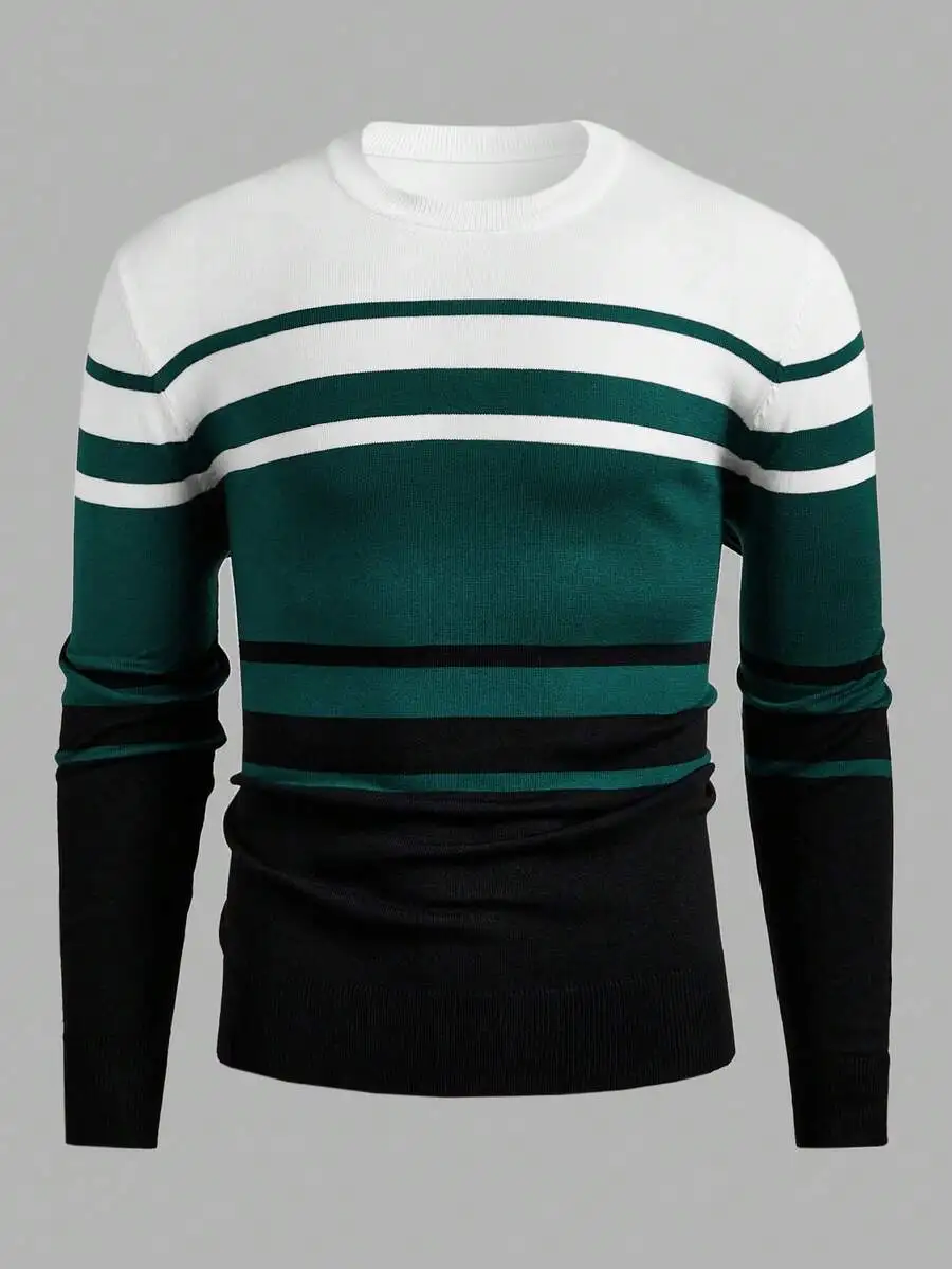 Men's Crew Neck Long Sleeve Striped Knit Sweater, Casual Autumn Winter Wear
Men's Crew Neck Long Sleeve Striped Knit Sweater, Casual Autumn Winter Wear