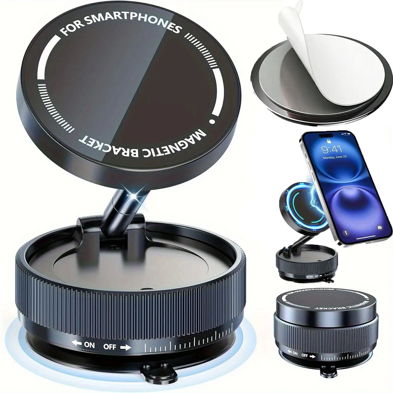 Vacuum Magnetic Car Phone Holder with Mount Pad – 360° Reinforced 96LBS Ultra Suction Cup Phone Mount for MagSafe Cell Phones
Vacuum Magnetic Car Phone Holder with Mount Pad – 360° Reinforced 96LBS Ultra Suction Cup Phone Mount for MagSafe Cell Phones