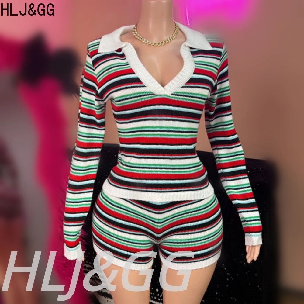 HLJ&GG Fashion Striped Knitting Printing Shorts Two Piece Sets Women V Neck Long Sleeve Crop Top And Shorts Outfits Streetwear
HLJ&GG Fashion Striped Knitting Printing Shorts Two Piece Sets Women V Neck Long Sleeve Crop Top And Shorts Outfits Streetwear