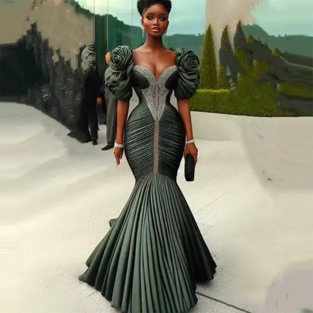 Fashionable Dark Green Mermaid Prom Dresses Ruffles Cap Sleeve Pleated Long Evening Gowns Black Girls Formal Party Dress Robe De
Fashionable Dark Green Mermaid Prom Dresses Ruffles Cap Sleeve Pleated Long Evening Gowns Black Girls Formal Party Dress Robe De