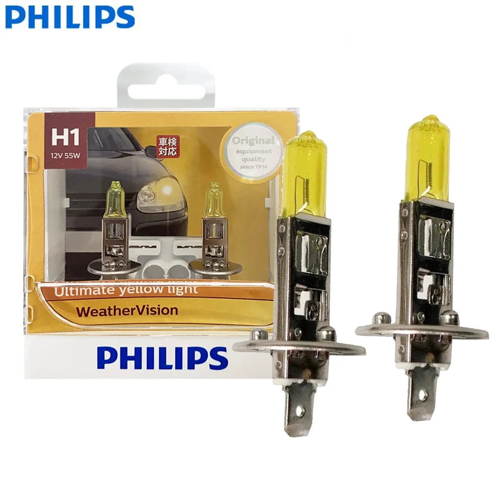 Philips H1 WeatherVision P14.5s 2900K Yellow Bulbs Car Halogen Headlight 12V 55W Genuine Auto Light High Low Beam 12258WVS2,2X
Philips H1 WeatherVision P14.5s 2900K Yellow Bulbs Car Halogen Headlight 12V 55W Genuine Auto Light High Low Beam 12258WVS2,2X