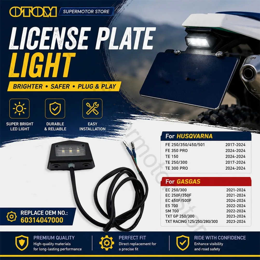 2017-2024 For HUSQVARNA GASGAS Motorcycle License Plate Light Rear Tail Number Lights Lamp FE TE EC ECF 250 350 450 ES SM TXT
2017-2024 For HUSQVARNA GASGAS Motorcycle License Plate Light Rear Tail Number Lights Lamp FE TE EC ECF 250 350 450 ES SM TXT