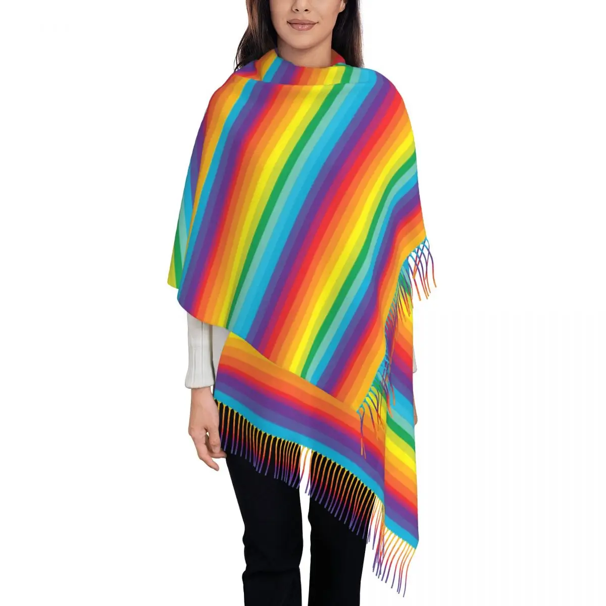 Rainbow Striped Scarf Colorful Print Warm Shawls Wrpas with Tassel Lady Luxury Brand Large Scarves Winter Printed Foulard
Rainbow Striped Scarf Colorful Print Warm Shawls Wrpas with Tassel Lady Luxury Brand Large Scarves Winter Printed Foulard