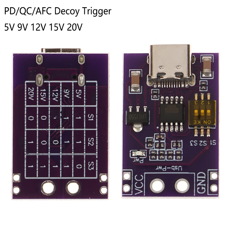 PD/QC/AFC Fast Charge Decoy Trigger Support 5V 9V 12V 15V 20V Fixed Voltage Output Type-C USB For Phone Solar
PD/QC/AFC Fast Charge Decoy Trigger Support 5V 9V 12V 15V 20V Fixed Voltage Output Type-C USB For Phone Solar