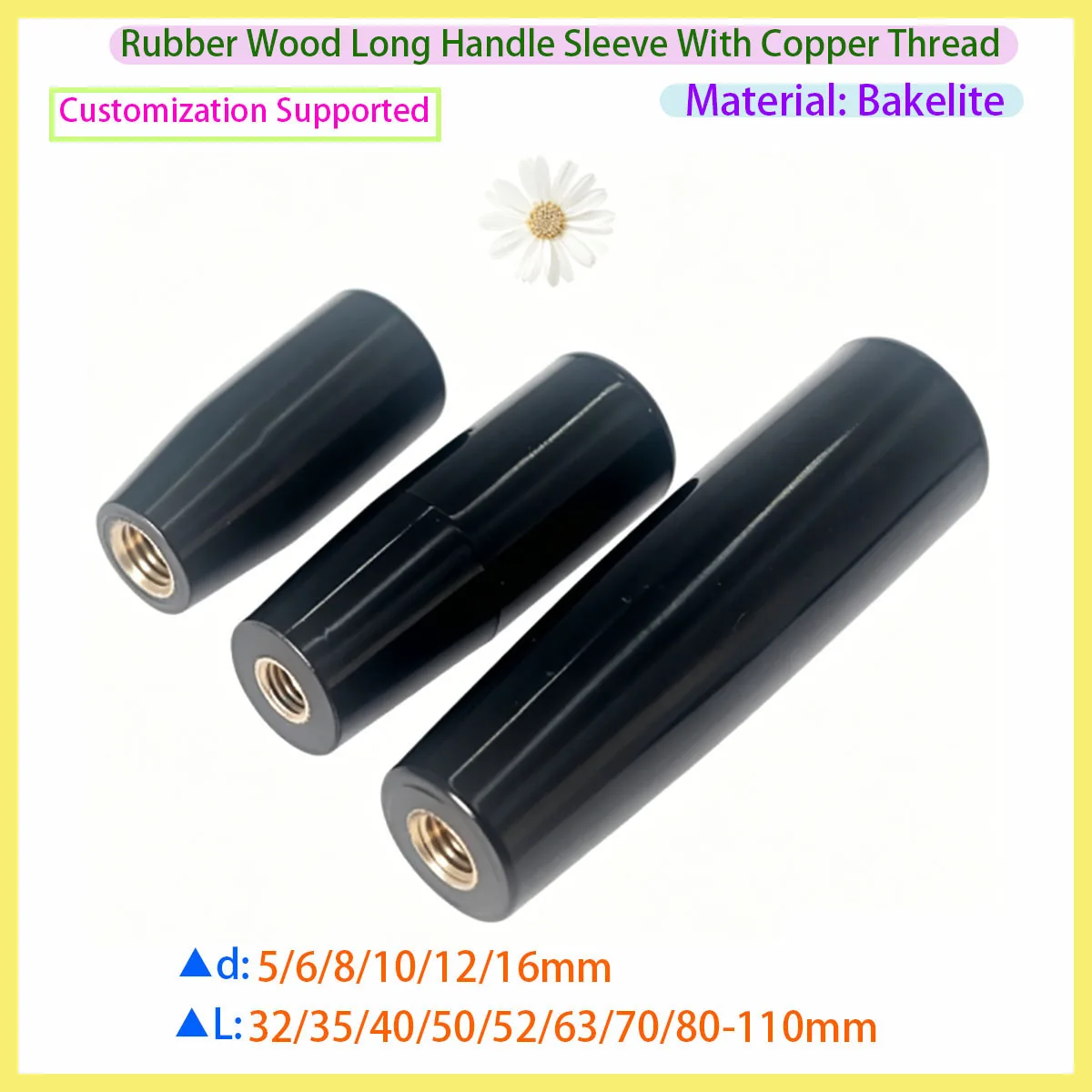 Rubber Wood Long Handle Cover, Heat-resistant Long Edge Universal Rocker Arm Mechanical Control Rod M5-M16