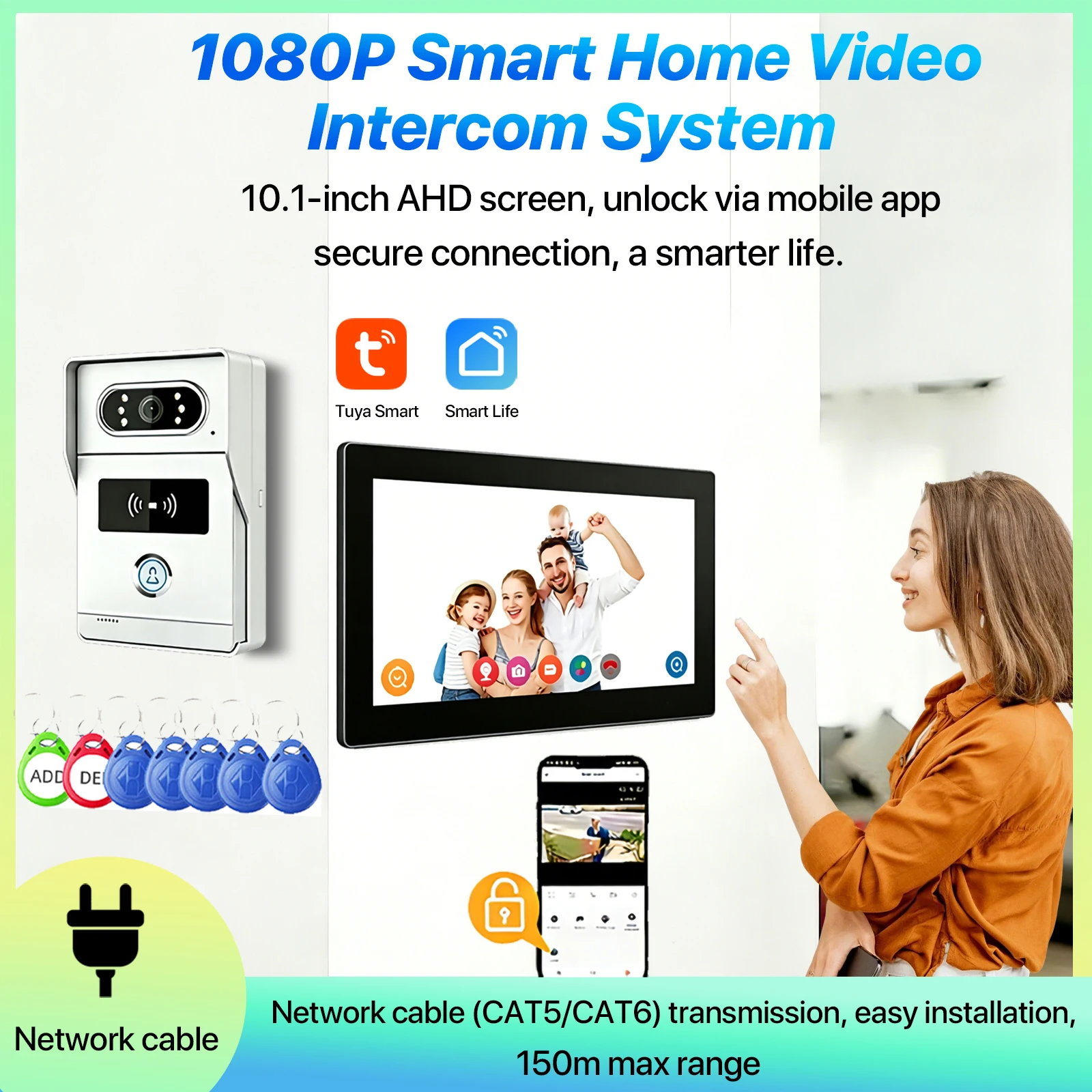 Tuya Smart Video Intercom 10.1' 2MP HD Camera Doorbell Home Villa Apartment Access Control System with IC Card Swiping Function
Tuya Smart Video Intercom 10.1' 2MP HD Camera Doorbell Home Villa Apartment Access Control System with IC Card Swiping Function