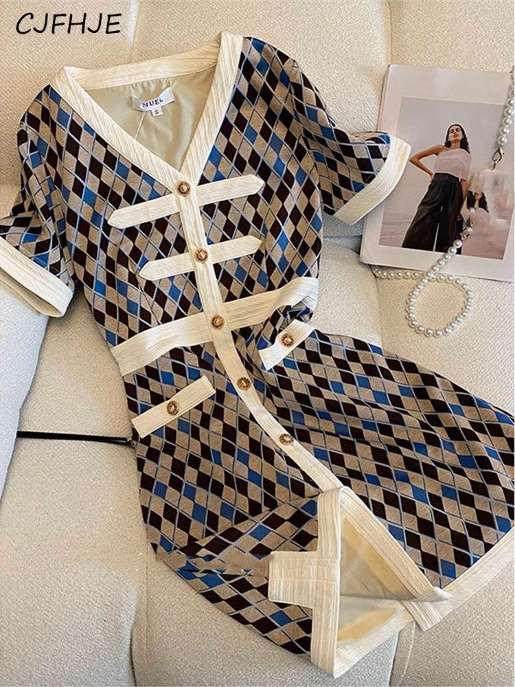 CJFHJE Summer Vintage Small Fragrance Dresses Women V-Neck Print Short Sleeve Dress Single Breasted Slim Waist Mini Dress New
CJFHJE Summer Vintage Small Fragrance Dresses Women V-Neck Print Short Sleeve Dress Single Breasted Slim Waist Mini Dress New