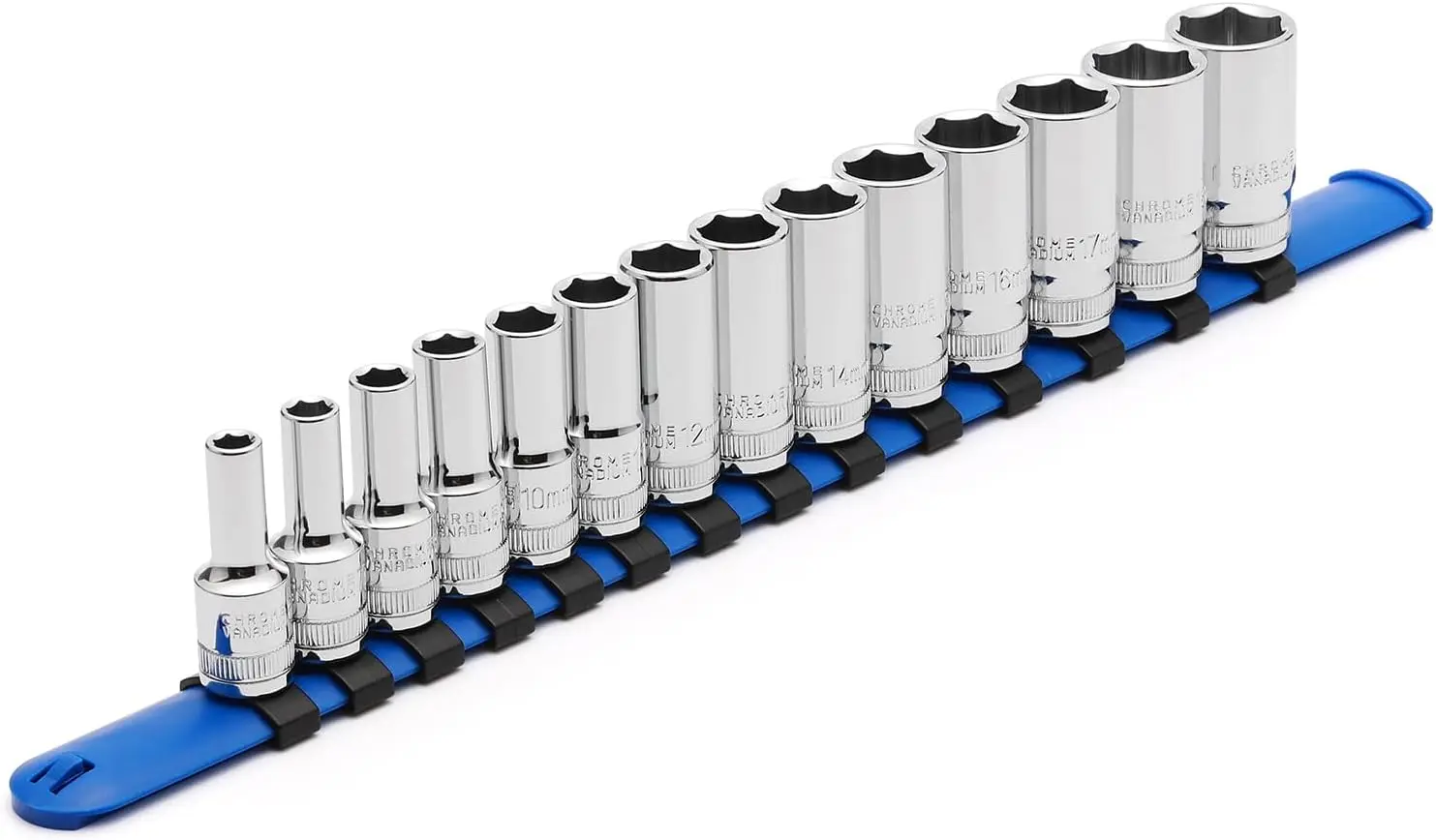 14PCS 3/8" Drive 6 Pt. Mid-Length Socket Set, Metric 6-19 mm, Chrome Vanadium Steel, Mirror Finish
14PCS 3/8" Drive 6 Pt. Mid-Length Socket Set, Metric 6-19 mm, Chrome Vanadium Steel, Mirror Finish