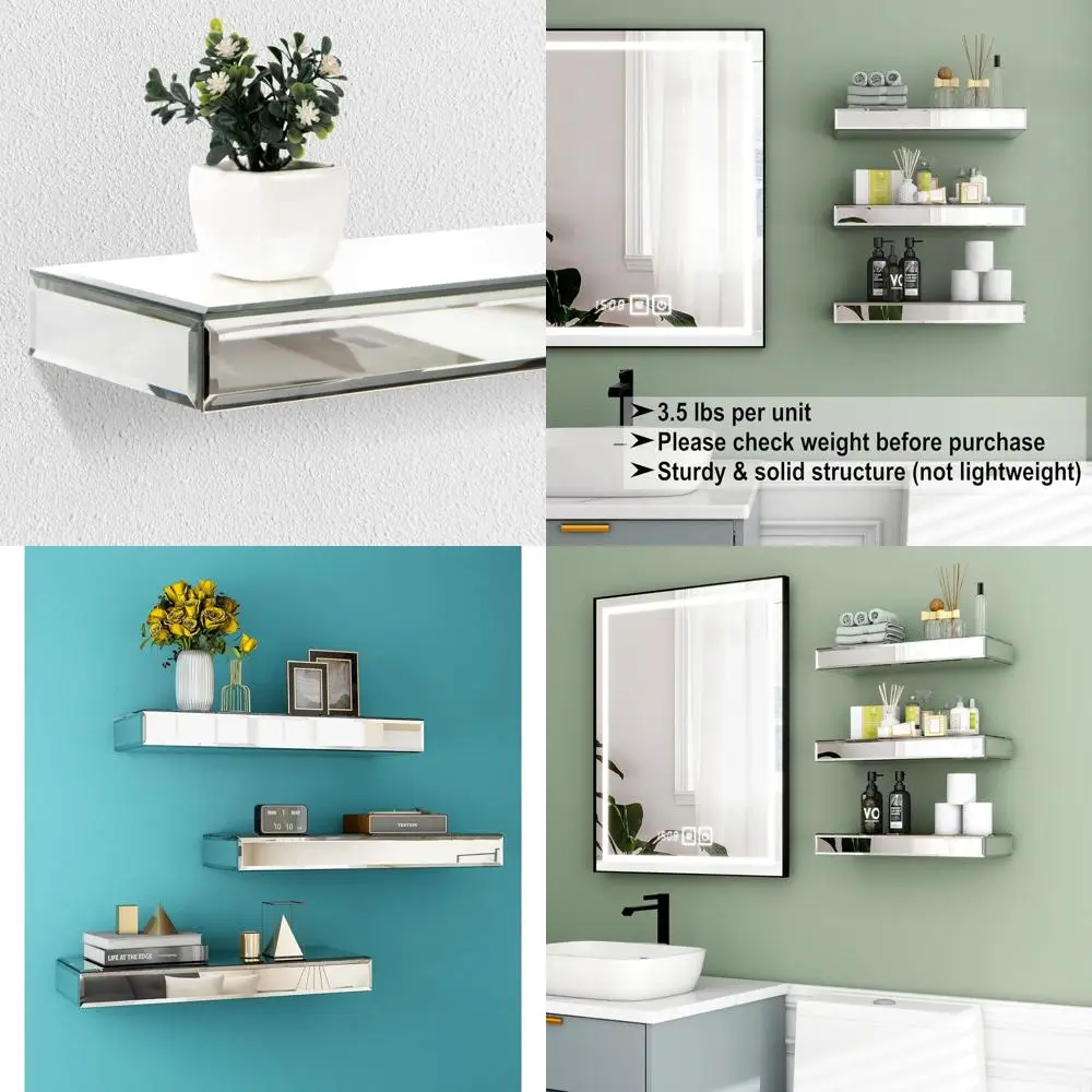 Set of 3 Glass Wall Shelves for Home Decor and Storage in Silver
Set of 3 Glass Wall Shelves for Home Decor and Storage in Silver