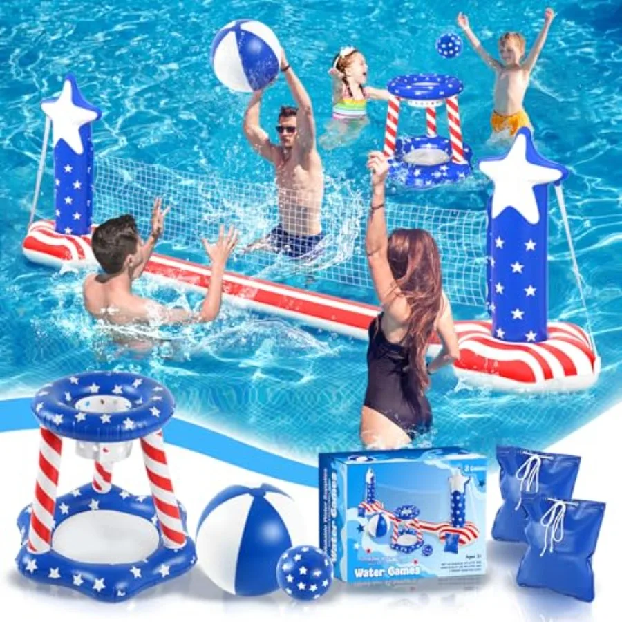 4th of July Pool Toys Games Set, 3 in 1 Inflatable Volleyball Net and Basketball Hoop, Large Water Floating Volleyball Toy Summ
4th of July Pool Toys Games Set, 3 in 1 Inflatable Volleyball Net and Basketball Hoop, Large Water Floating Volleyball Toy Summ