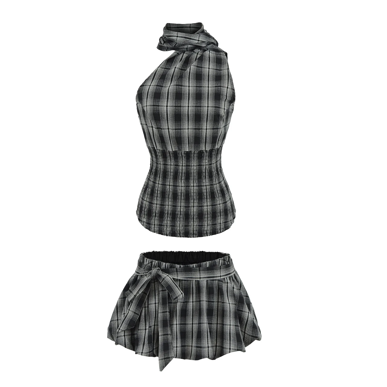 UNIZERA Women's Retro plaid Hanging Neck Sleeveless Tank Top Low Waist Bow Strap Skirt Pants Summer New Half Skirt Style
UNIZERA Women's Retro plaid Hanging Neck Sleeveless Tank Top Low Waist Bow Strap Skirt Pants Summer New Half Skirt Style