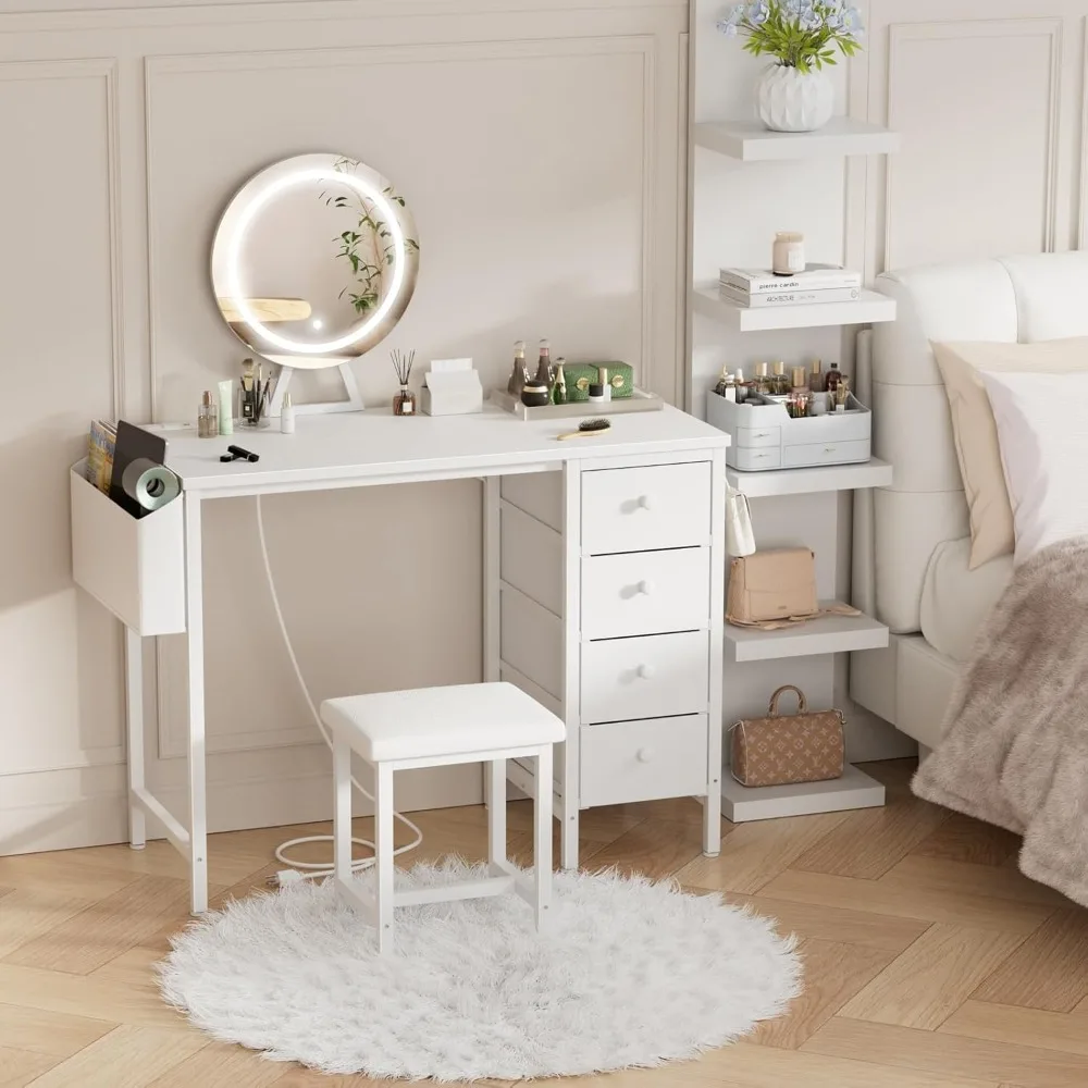 White Vanity Desk with Mirror and Light- Makeup Vanity Set Table with Chair, Storage, Lighted Mirror, 4 Large Fabric Drawers
White Vanity Desk with Mirror and Light- Makeup Vanity Set Table with Chair, Storage, Lighted Mirror, 4 Large Fabric Drawers