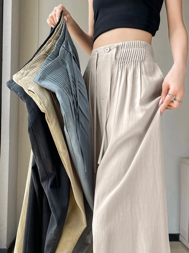 Summer Thin Ice Silk Cotton Linen Wide Leg Pants Women Loose Drapey Straight Cut Trousers Floor Length Casual Pants
Summer Thin Ice Silk Cotton Linen Wide Leg Pants Women Loose Drapey Straight Cut Trousers Floor Length Casual Pants