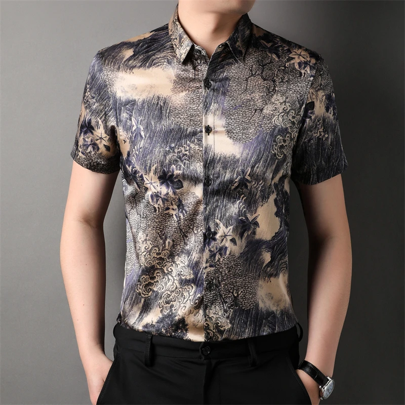 High-End Casual Shirts For Men Silk Cotton Short Sleeved Easy Care Summer Quality Smooth Comfortable Digital Print Chemise Homme
High-End Casual Shirts For Men Silk Cotton Short Sleeved Easy Care Summer Quality Smooth Comfortable Digital Print Chemise Homme