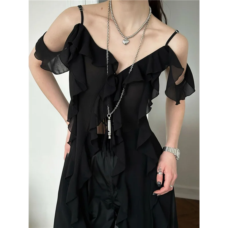 ASDS-Женская струящаяся длинная рубашка с разрезом спереди и рюшами, без рукавов, с открытой спиной, на тонких бретельках, многослойная шифоновая майка макси
ASDS-Женская струящаяся длинная рубашка с разрезом спереди и рюшами, без рукавов, с открытой спиной, на тонких бретельках, многослойная шифоновая майка макси