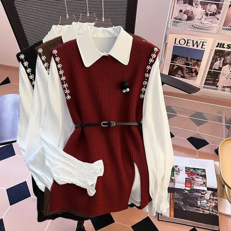 Knitted Sweater Women's Spring New Style Design Sense Temperament Sweater Vest Shirt Two-piece Set for Women
Knitted Sweater Women's Spring New Style Design Sense Temperament Sweater Vest Shirt Two-piece Set for Women