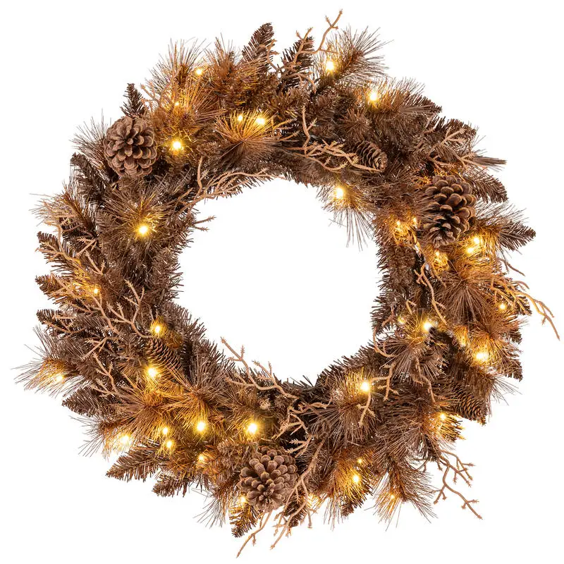 24 Inch Pre-lit Christmas Wreath with 105 Branch Tips and 35 Warm White LED Lights-1 piece
24 Inch Pre-lit Christmas Wreath with 105 Branch Tips and 35 Warm White LED Lights-1 piece