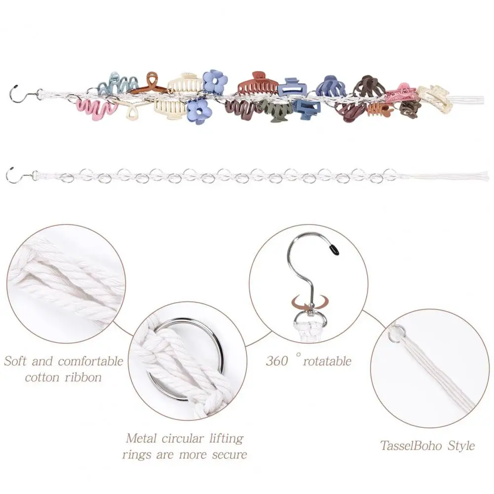 Hair Claw Clip Organizer Hair Clip Organizer with Metal Rings Boho Braided Vertical Holder for Wall Door Closet for Women
Hair Claw Clip Organizer Hair Clip Organizer with Metal Rings Boho Braided Vertical Holder for Wall Door Closet for Women