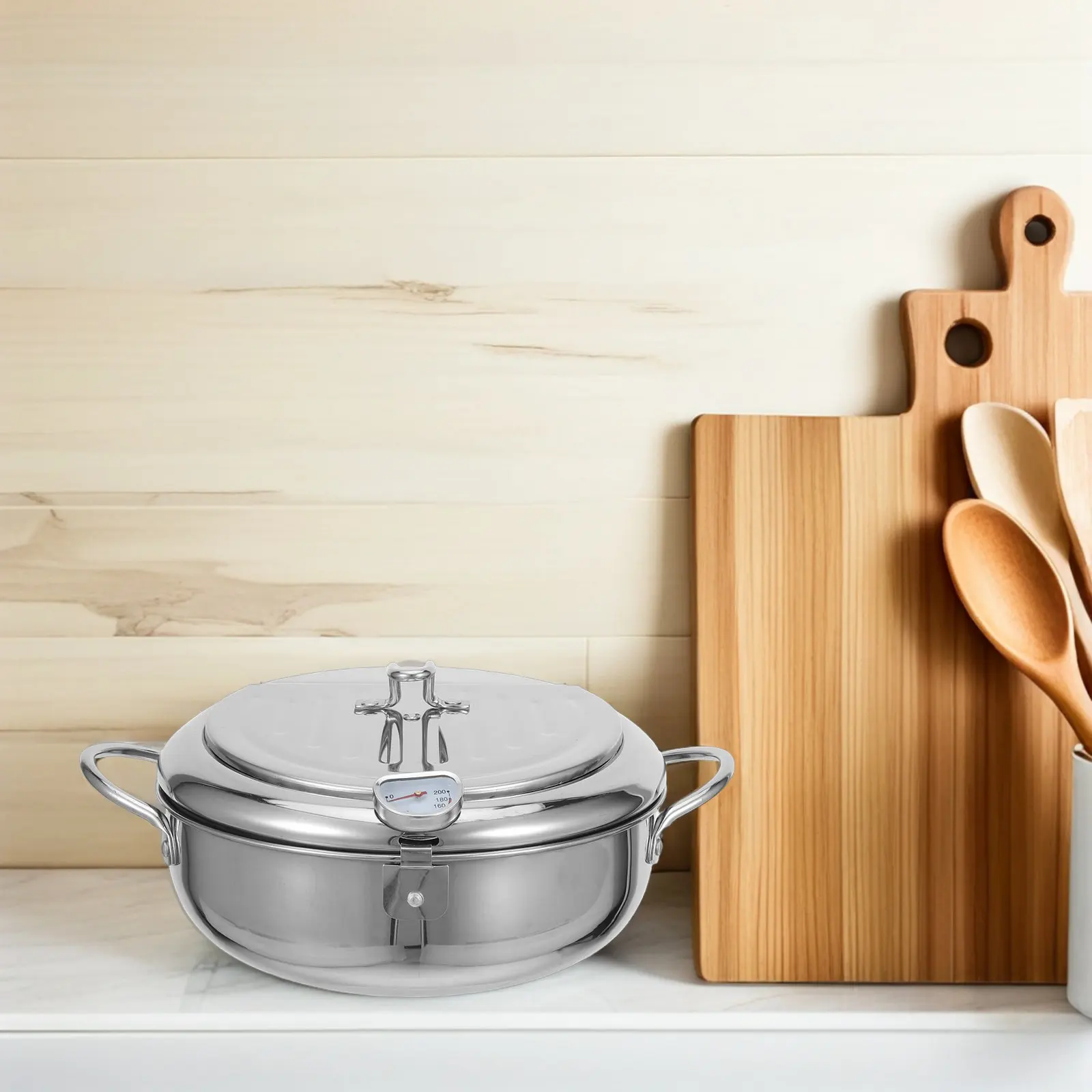 Japanese Tempura Deep Fryer Pot Stainless Steel Frying Pot Thermometer Oil Drain Rack Deep Frying Pan for Shrimp Fish Chicken
Japanese Tempura Deep Fryer Pot Stainless Steel Frying Pot Thermometer Oil Drain Rack Deep Frying Pan for Shrimp Fish Chicken