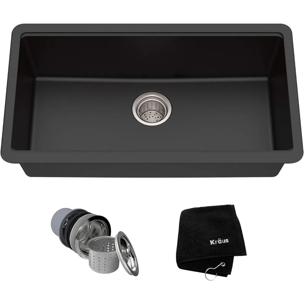 Undermount Single Bowl Granite Kitchen Sink, 31 Inch,17.09"D x 30.47"W x 8.66"H, Black
Undermount Single Bowl Granite Kitchen Sink, 31 Inch,17.09"D x 30.47"W x 8.66"H, Black