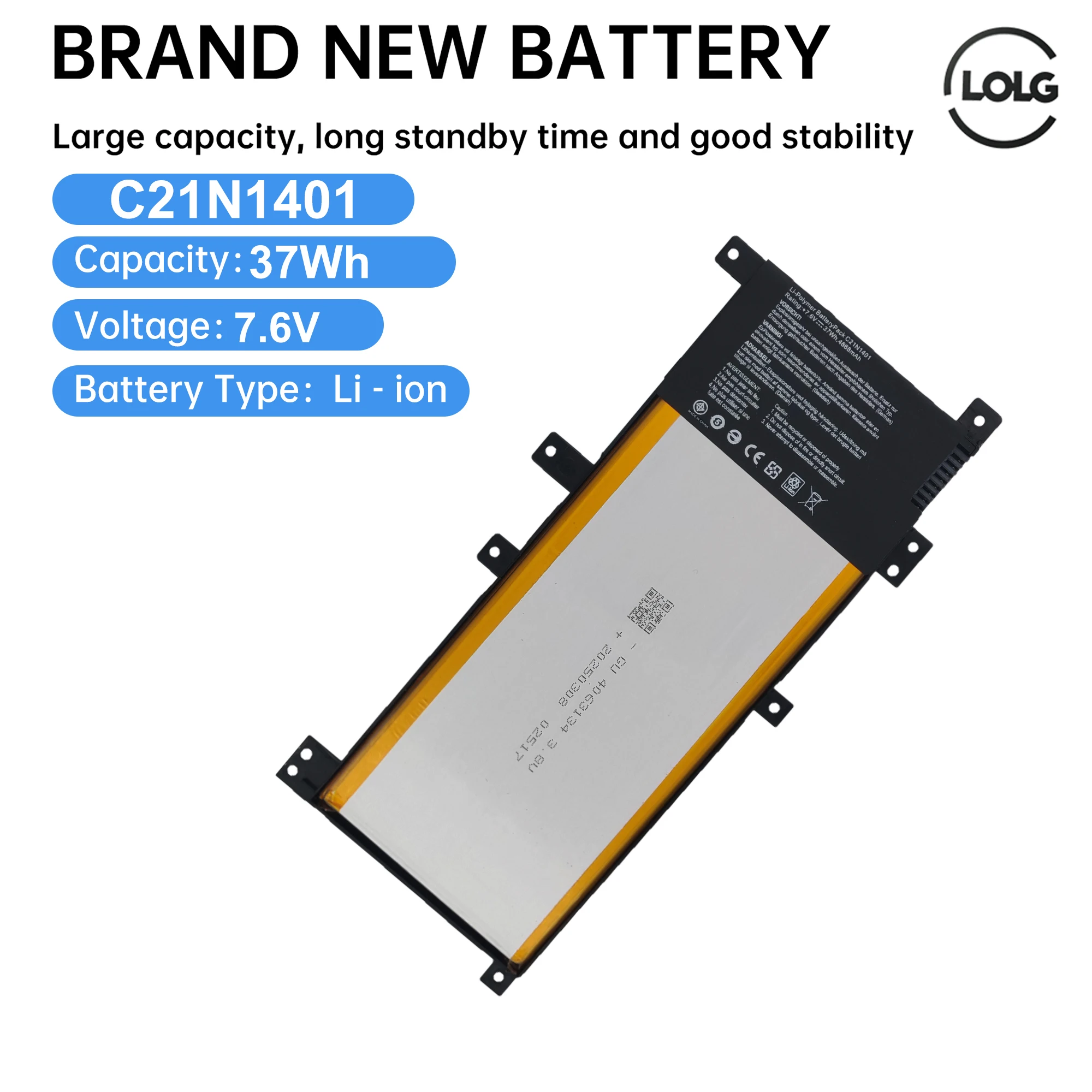 C21N1401 Аккумулятор для ноутбука ASUS W409L W419L K455L A455L R419L R455L X454L X455L F455L Y483L VM410L 37WH 7,6 В
C21N1401 Аккумулятор для ноутбука ASUS W409L W419L K455L A455L R419L R455L X454L X455L F455L Y483L VM410L 37WH 7,6 В