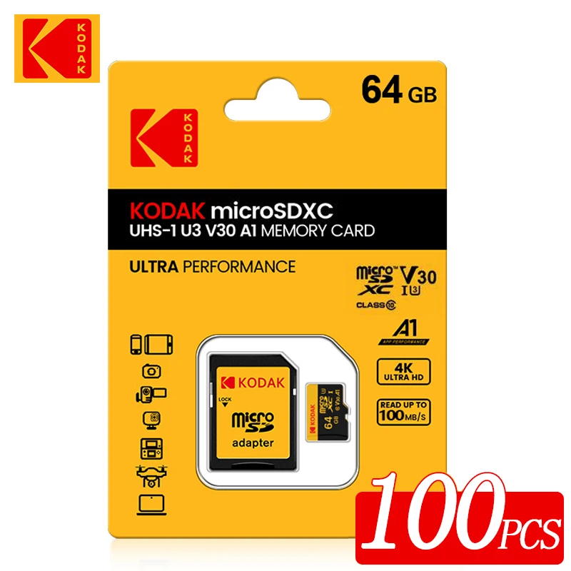 100PCS Wholesale Kodak Micro SD Card 64GB C10 Memory Cards 32GB MicroSD Class10 V30 U3 A1 Video TF With SD Adapter for Camera
100PCS Wholesale Kodak Micro SD Card 64GB C10 Memory Cards 32GB MicroSD Class10 V30 U3 A1 Video TF With SD Adapter for Camera