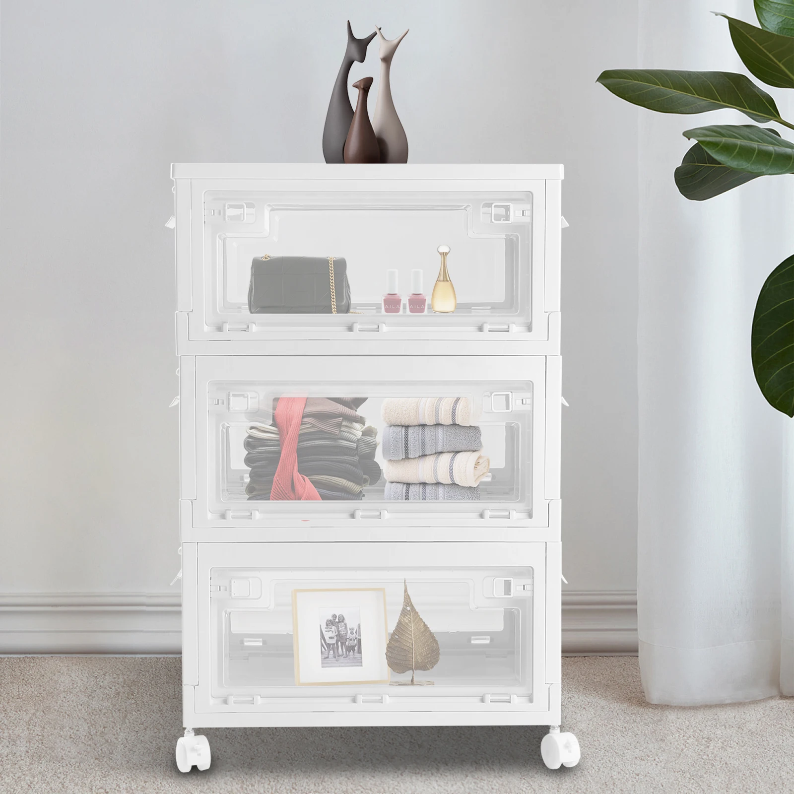 Collapsible Storage Bins, 45L Capacity, Stackable, Transparent with Lids, Easy Access, Sturdy PP Material with Carrying Handles
Collapsible Storage Bins, 45L Capacity, Stackable, Transparent with Lids, Easy Access, Sturdy PP Material with Carrying Handles