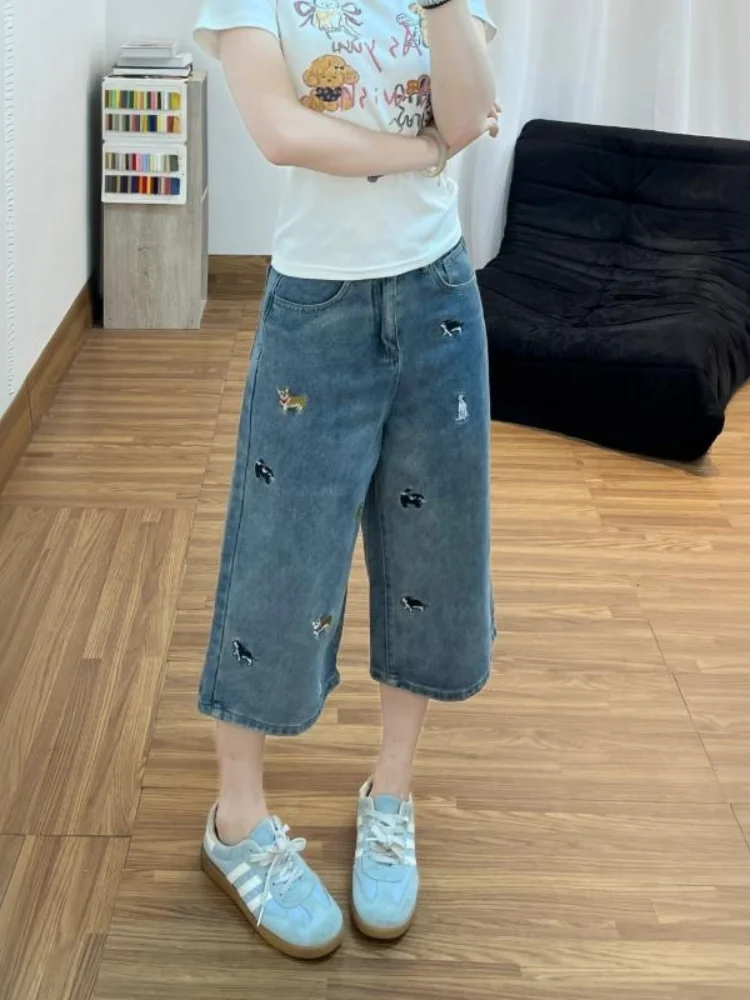 American Style Embroidered Dog Wide Leg Jeans High Waist Casual Summer New Loose Straight Small Size Mid-Length Thin Jeans
American Style Embroidered Dog Wide Leg Jeans High Waist Casual Summer New Loose Straight Small Size Mid-Length Thin Jeans
