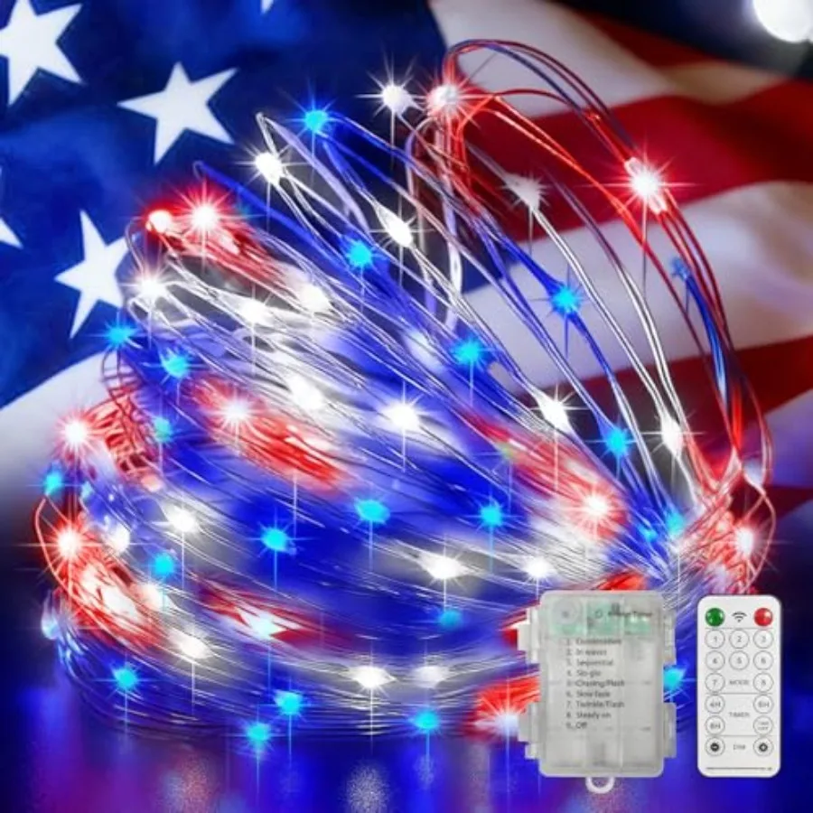 Patriotic Fairy Lights Battery Operated, 33Feet s Waterproof Twinkle Firefly Lights, Starry String Light for Independence Day P
Patriotic Fairy Lights Battery Operated, 33Feet s Waterproof Twinkle Firefly Lights, Starry String Light for Independence Day P