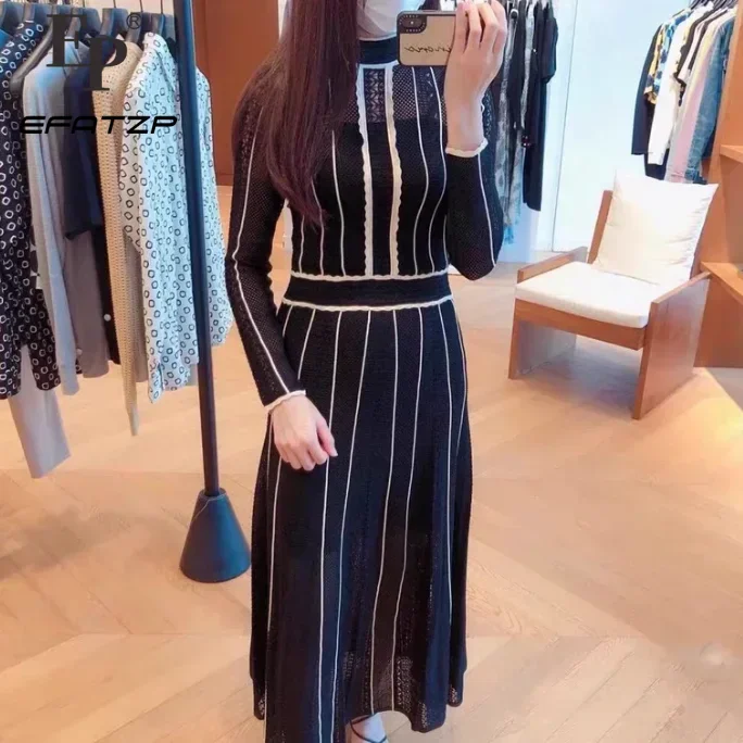 Black Stripe Knit Dress 2024 Spring Women Elegant Full Sleeve Hollow Out Dresses 2 Piece 520454
Black Stripe Knit Dress 2024 Spring Women Elegant Full Sleeve Hollow Out Dresses 2 Piece 520454