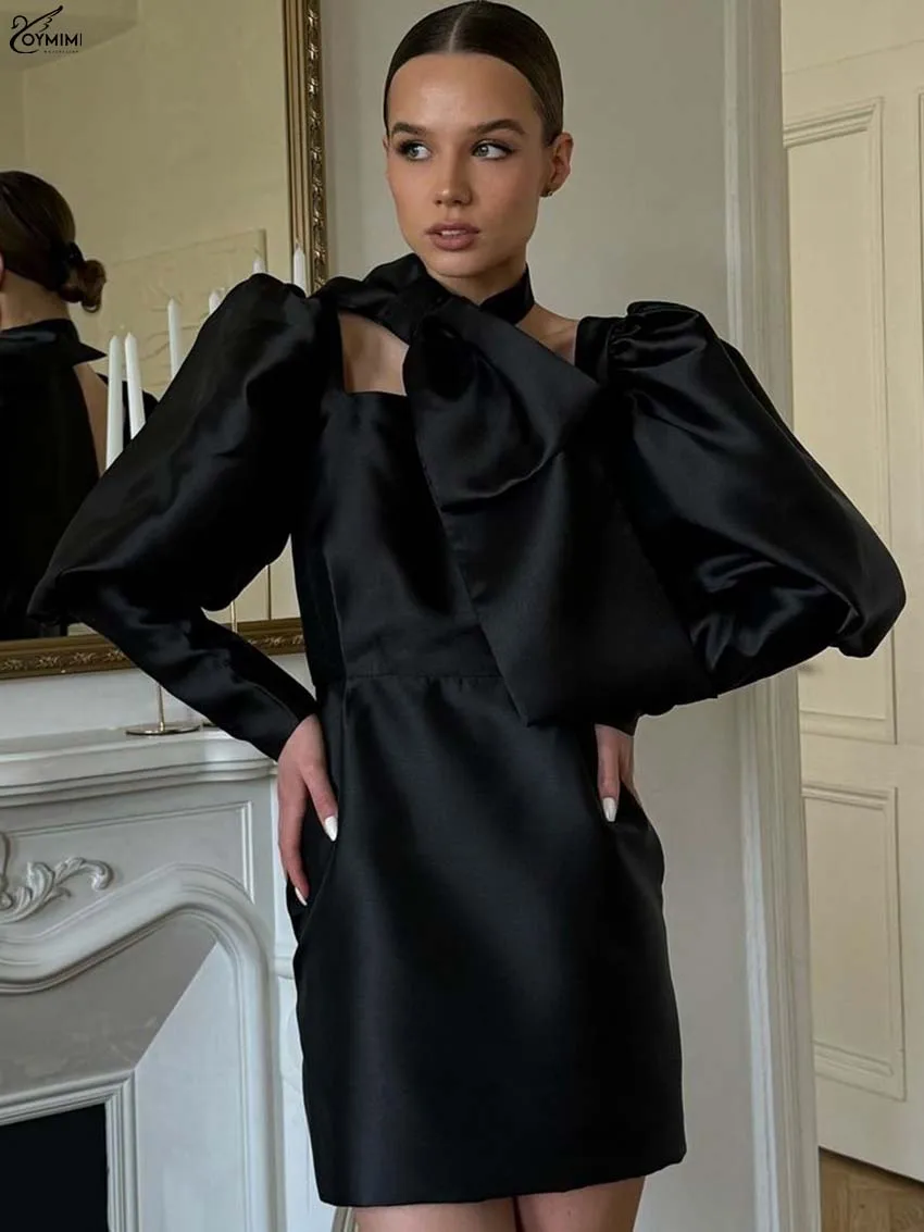 Oymimi Fashion Black Saitn Women's Dress Elegant Square Neck Long Sleeve Open Back Dresses Casual New High Waist Mini Dresses
Oymimi Fashion Black Saitn Women's Dress Elegant Square Neck Long Sleeve Open Back Dresses Casual New High Waist Mini Dresses