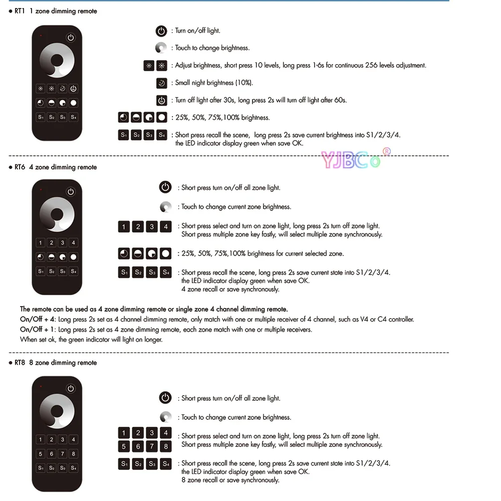 2.4G RF Remote single color Touch Wheel switch 1/4/8 zone RT1,RT6,RT8 dimming LED Controller Wireless monochrome Dimmer
2.4G RF Remote single color Touch Wheel switch 1/4/8 zone RT1,RT6,RT8 dimming LED Controller Wireless monochrome Dimmer
