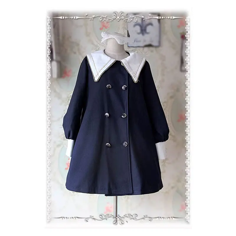 Lolita Coat Women's Loose Longline Coat Pointed Sailor Collar Double Breasted Jacket by Infanta
Lolita Coat Women's Loose Longline Coat Pointed Sailor Collar Double Breasted Jacket by Infanta
