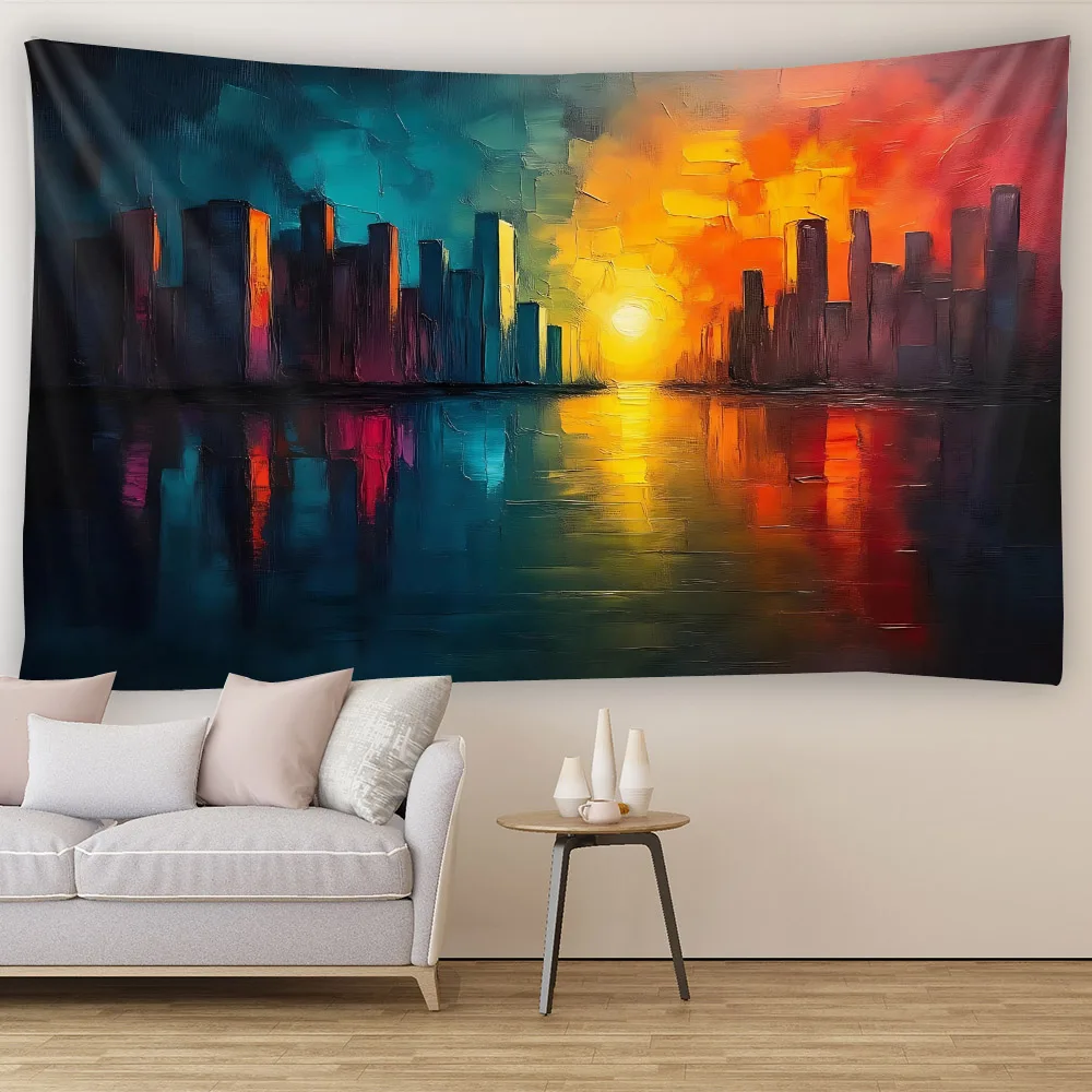 Urban landscape oil painting tapestry wall hanging, colorful starry sky background poster, wall decoration background cloth
Urban landscape oil painting tapestry wall hanging, colorful starry sky background poster, wall decoration background cloth